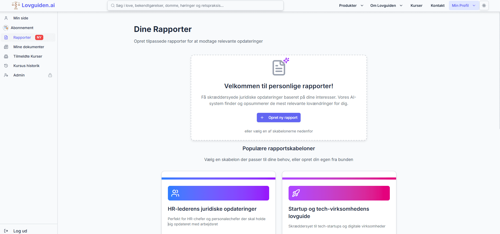 Opret rapport interface