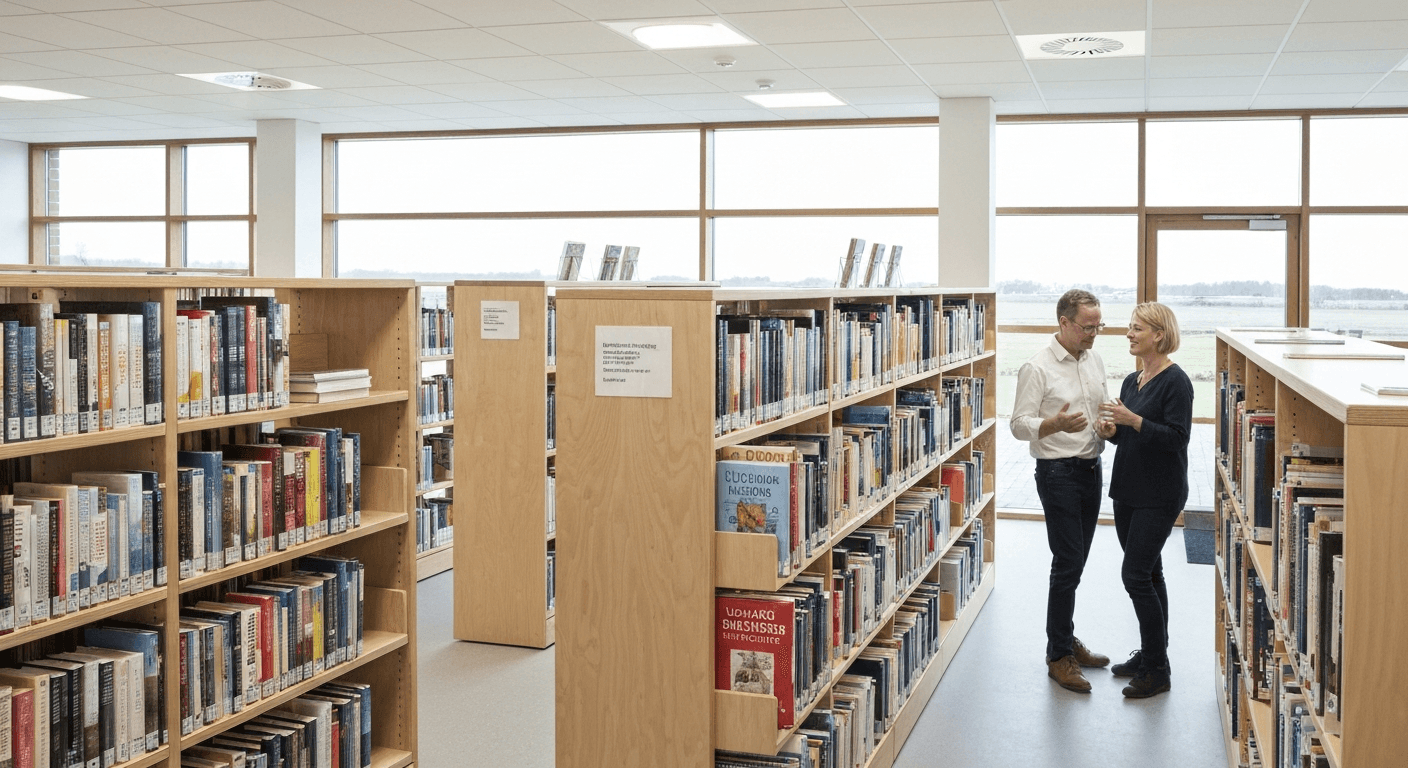 Elever finder bøger på hylderne i det nye skolebibliotek