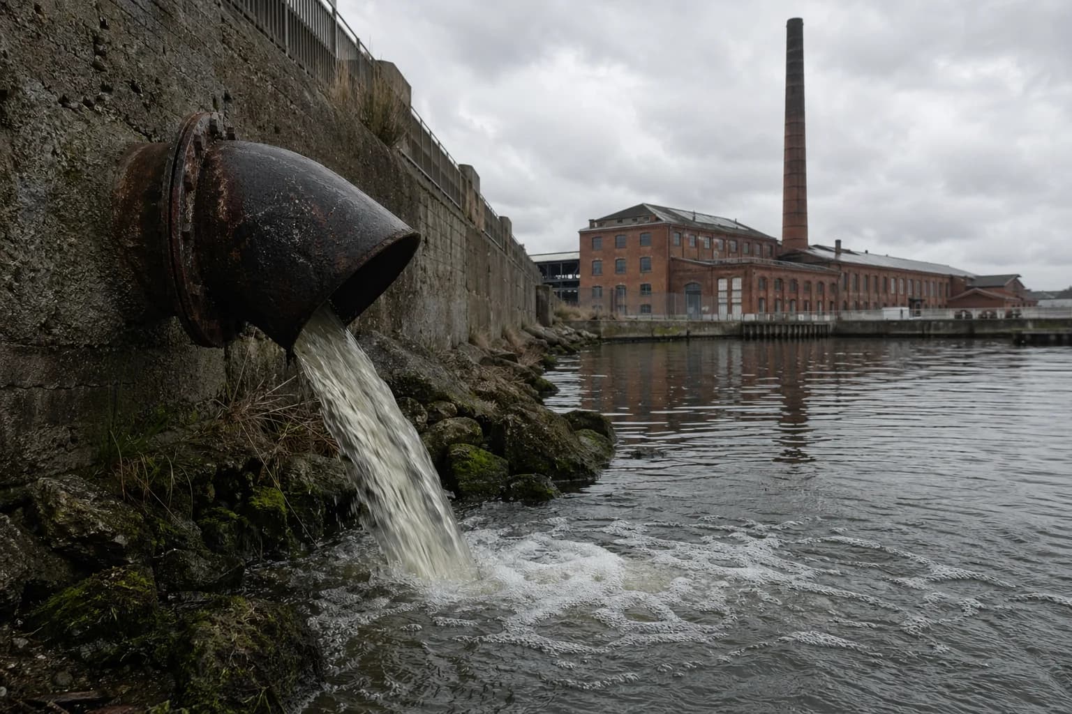 Industrivirksomhed med rygende skorstene og miljøpåvirkning