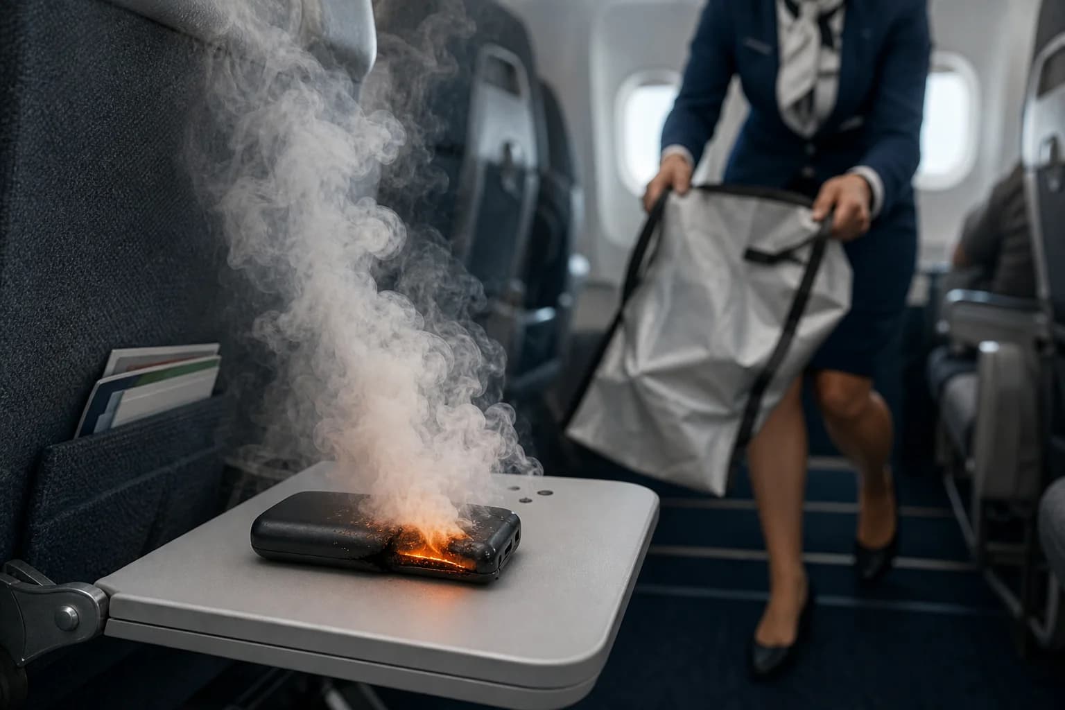 Passagerfly i lufthavn hvor overophedet batteri udgør en sikkerhedsrisiko.