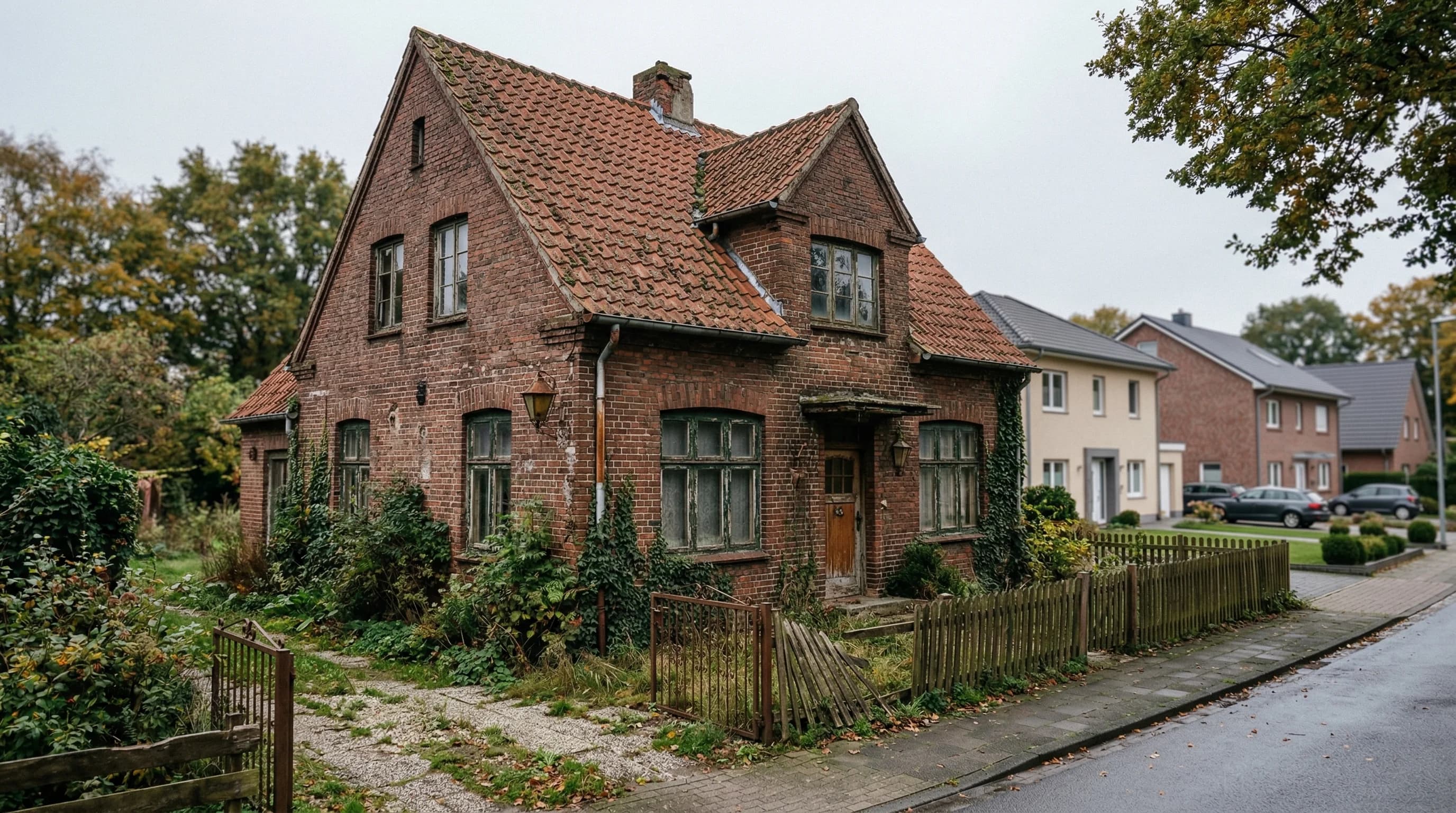 Gammelt bevaringsværdigt hus der forfalder.