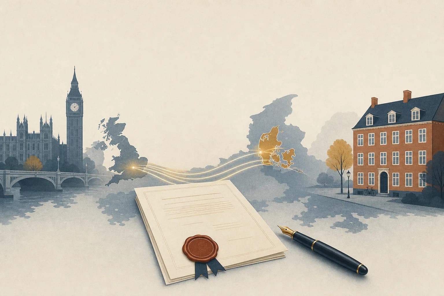 Et juridisk dokument med en pen symboliserer den britiske arvesag.